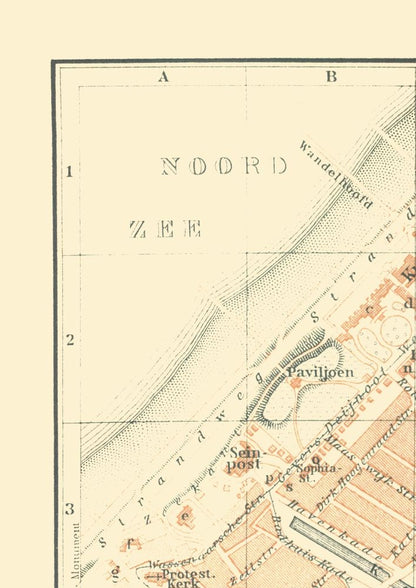 Historic Map - Scheveningen Netherlands - Baedeker 1910 - 23 x 32.52 - Vintage Wall Art