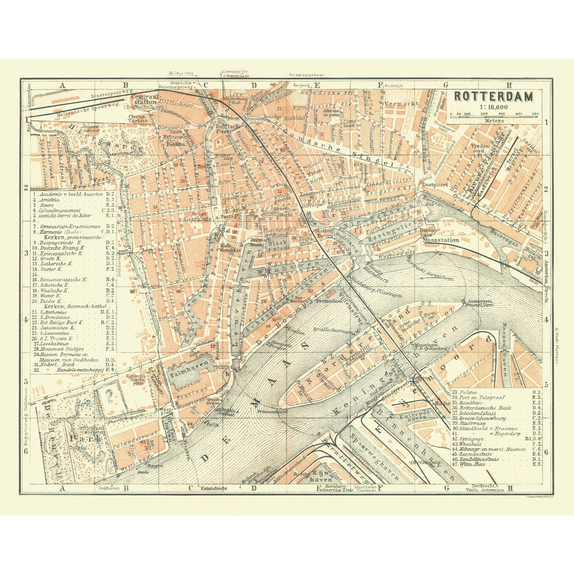 Historic Map - Rotterdam Netherlands - Baedeker 1910 - 28.89 x 23 - Vi ...