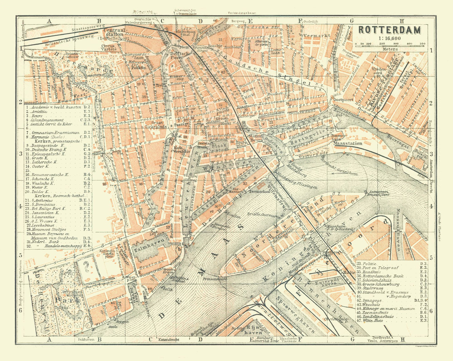 Historic Map - Rotterdam Netherlands - Baedeker 1910 - 28.89 x 23 - Vintage Wall Art