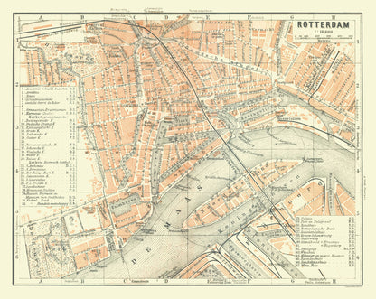 Historic Map - Rotterdam Netherlands - Baedeker 1910 - 28.89 x 23 - Vintage Wall Art