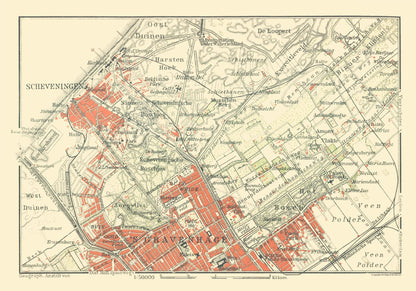 Historic Map - Hague Scheveningen Netherlands- Baedeker 1910 - 32.87 x 23 - Vintage Wall Art