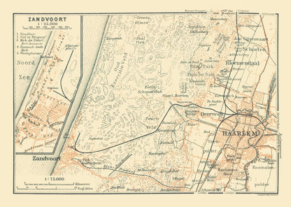 Historic Map - Zandvoort Haarlem Netherlands - Baedeker 1910 - 32.29 x 23 - Vintage Wall Art