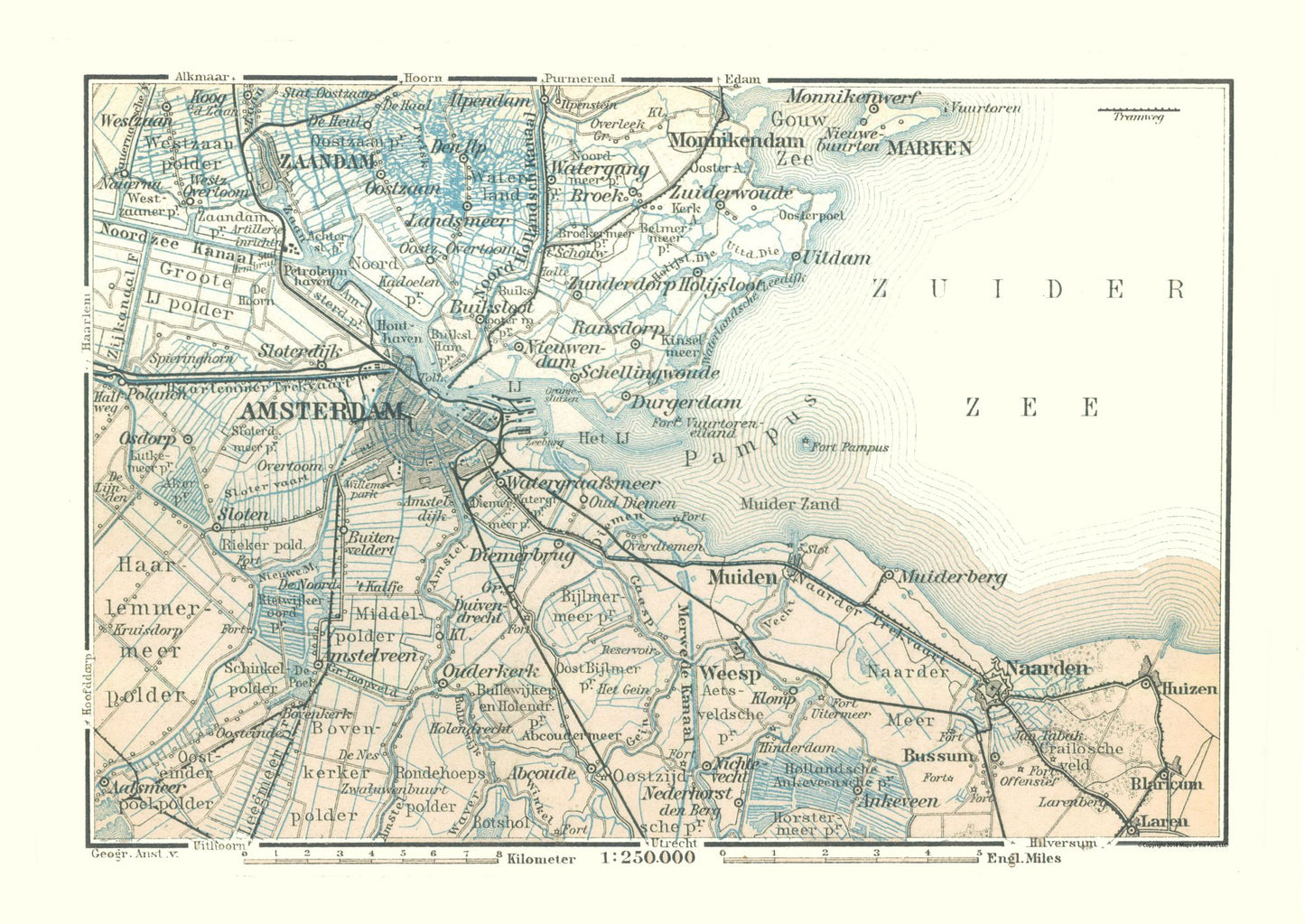 Historic Map - Amsterdam Zuider Zee Netherlands - Baedeker 1910 - 32.49 x 23 - Vintage Wall Art