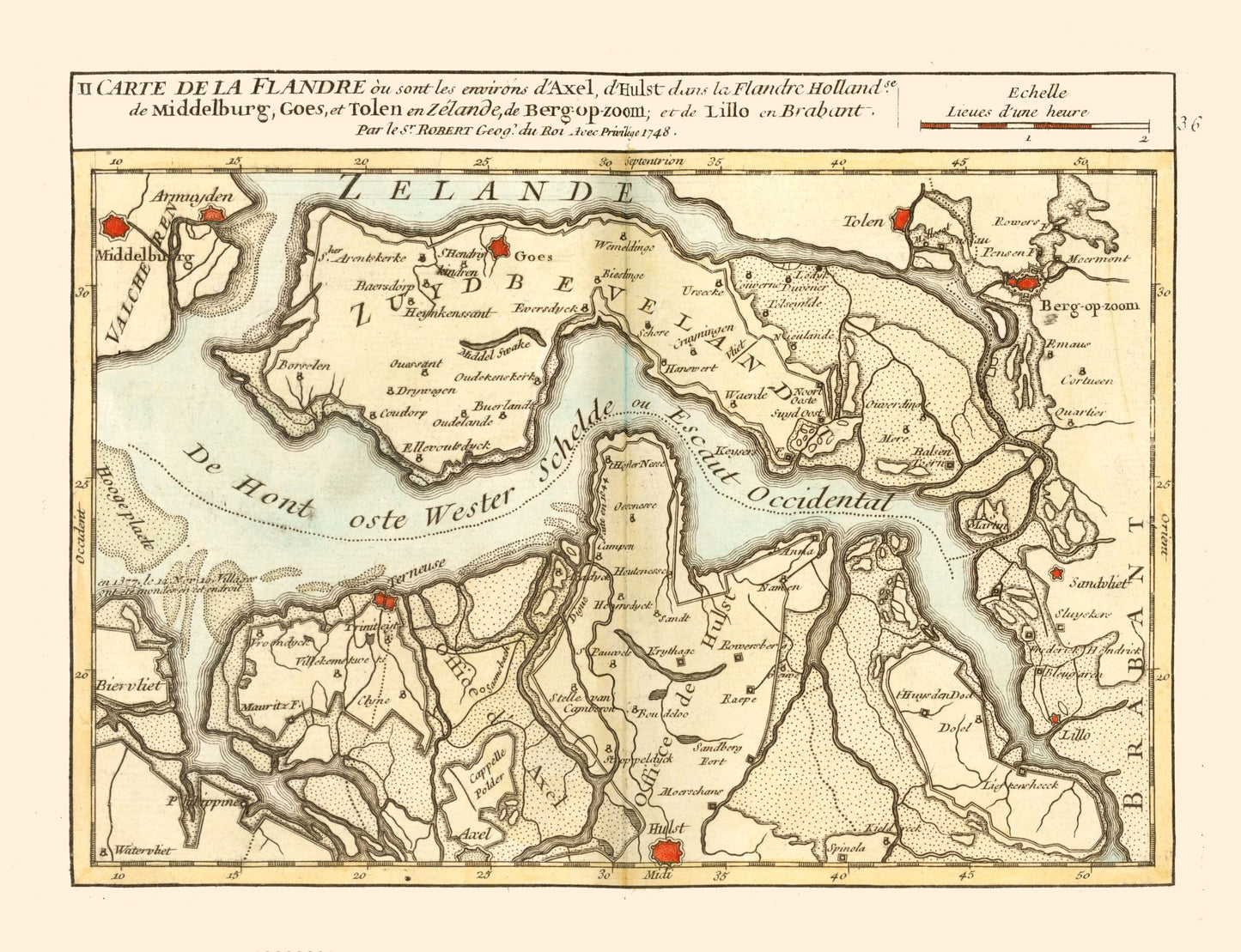 Historic Map - Axel Environs Netherlands - Robert 1748 - 29.98 x 23 - Vintage Wall Art