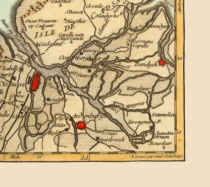 Historic Map - Sluis Environs Netherlands - Robert 1748 - 25.90 x 23 - Vintage Wall Art