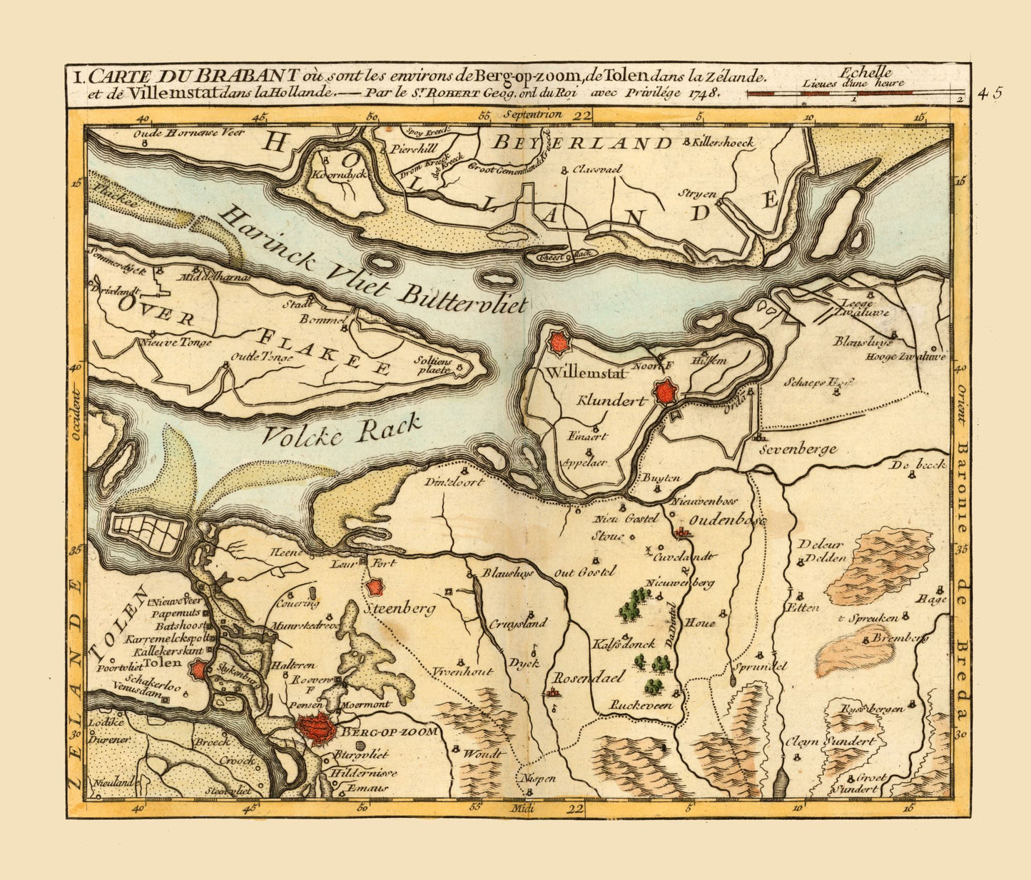 Historic Map - Environs Bergen op Zoom Netherlands - Robert 1748 - 26.94 x 23 - Vintage Wall Art