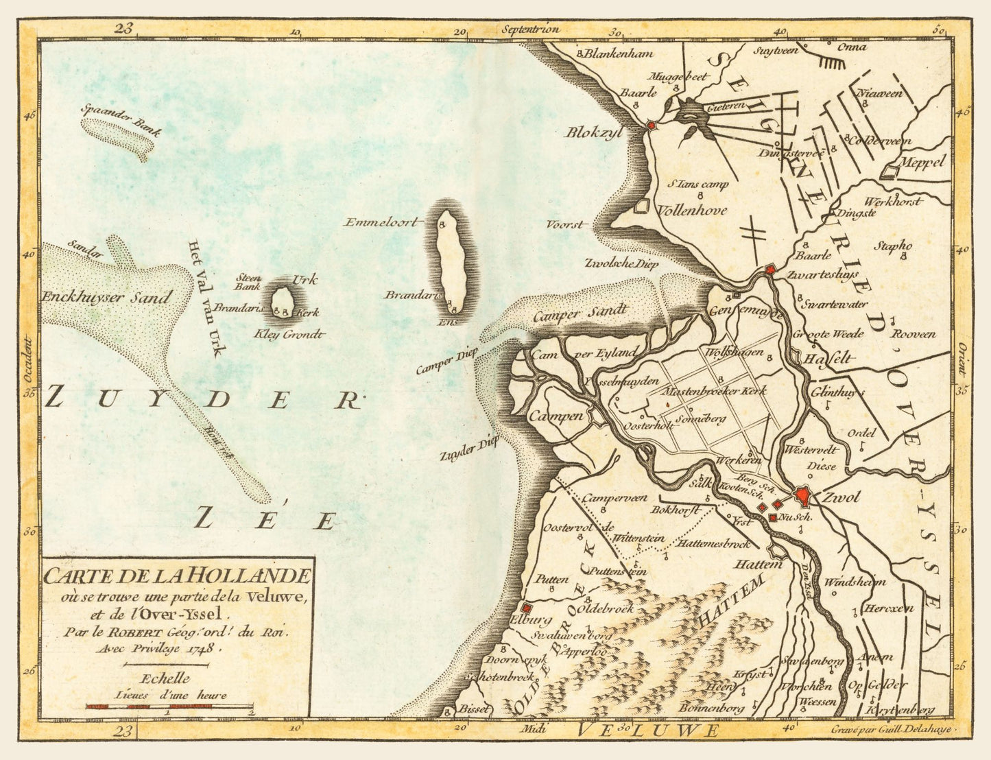 Historic Map - Gelderland Province Netherlands - Robert 1748 - 30.00 x 23 - Vintage Wall Art