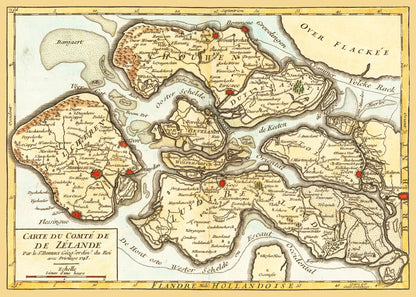 Historic Map - Zeeland Province Netherlands - Robert 1748 - 32.26 x 23 - Vintage Wall Art