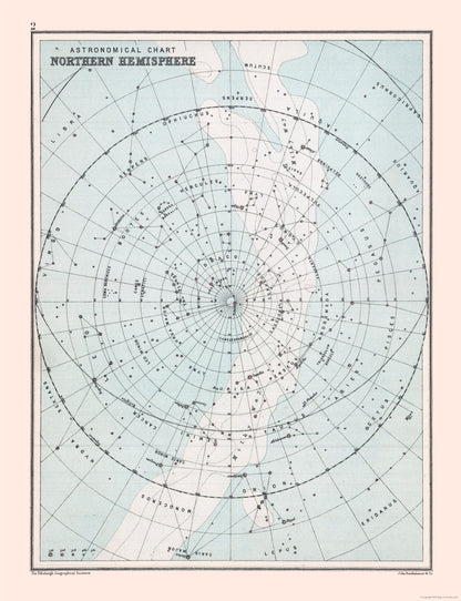 Historic Map - Astronomical Chart Northern Hemisphere - Bartholomew 1892 - 23 x 29.95 - Vintage Wall Art