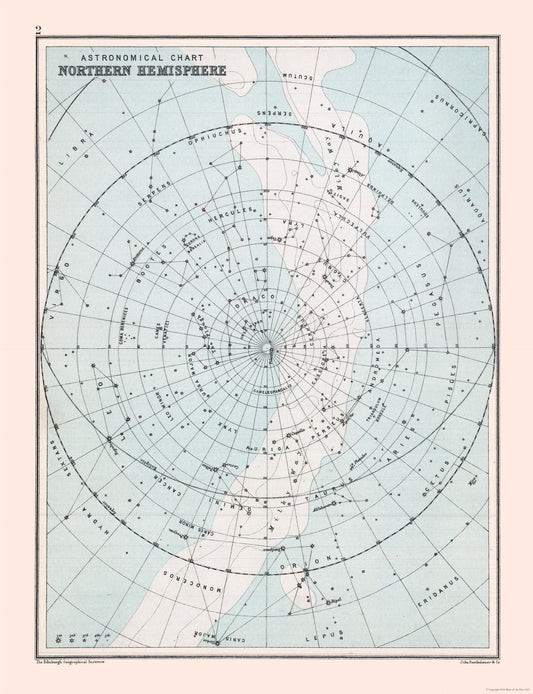 Historic Map - Astronomical Chart Northern Hemisphere - Bartholomew 1892 - 23 x 29.95 - Vintage Wall Art