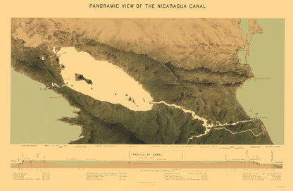 Historic Nautical Map - Nicaragua Canal - Bien 1870 - 23 x 35.26 - Vintage Wall Art