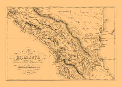 Historic Map - Nicaragua - Squier 1851 - 23 x 32.13 - Vintage Wall Art