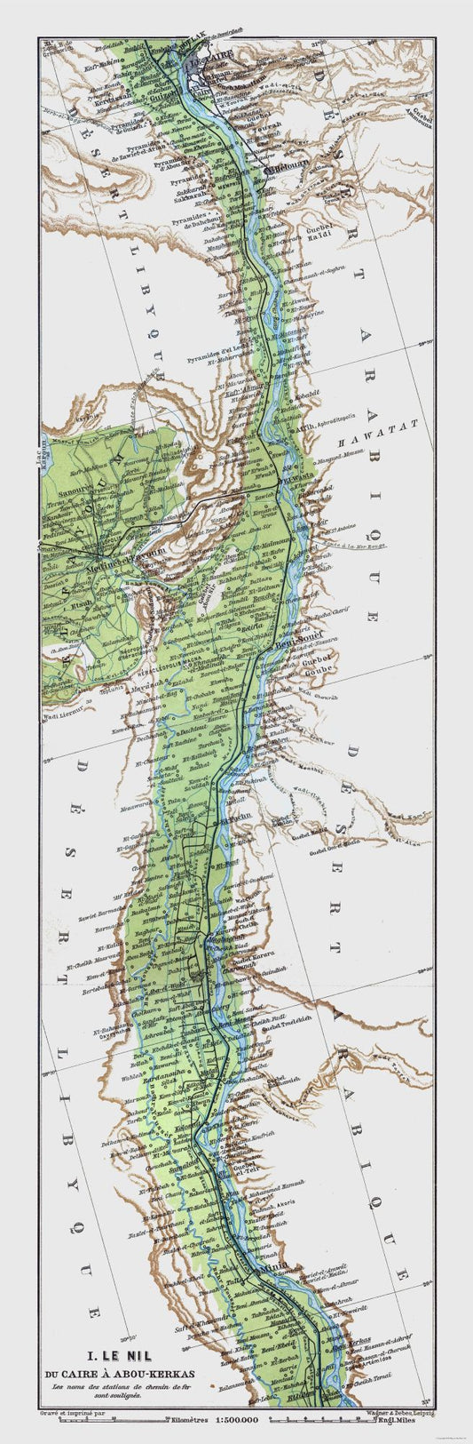 Historic Map - Cairo Abu Qurqas Egypt - Baedeker 1913 - 23 x 70.08 - Vintage Wall Art