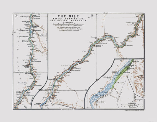 Historic Map - Aswan Egypt Second Cataract - Baedeker 1913 - 29.75 x 23 - Vintage Wall Art