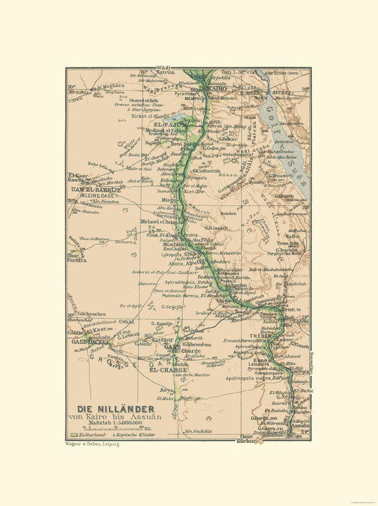 Historic Map - Cairo Aswan Egypt - Baedeker 1913 - 23 x 30.74 - Vintage Wall Art