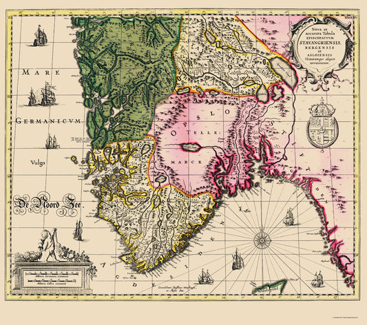 Historic Map - Norway Southern - Janssonius 1636 - 23 x 25.96 - Vintage Wall Art