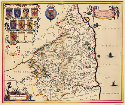 Historic Map - Northumberland County England - Blaeu 1645 - 23 x 27.48 - Vintage Wall Art