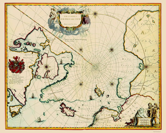 Historic Map - North Polar Region Northern Hemisphere - Blaeu 1645 - 23 x 28.82 - Vintage Wall Art