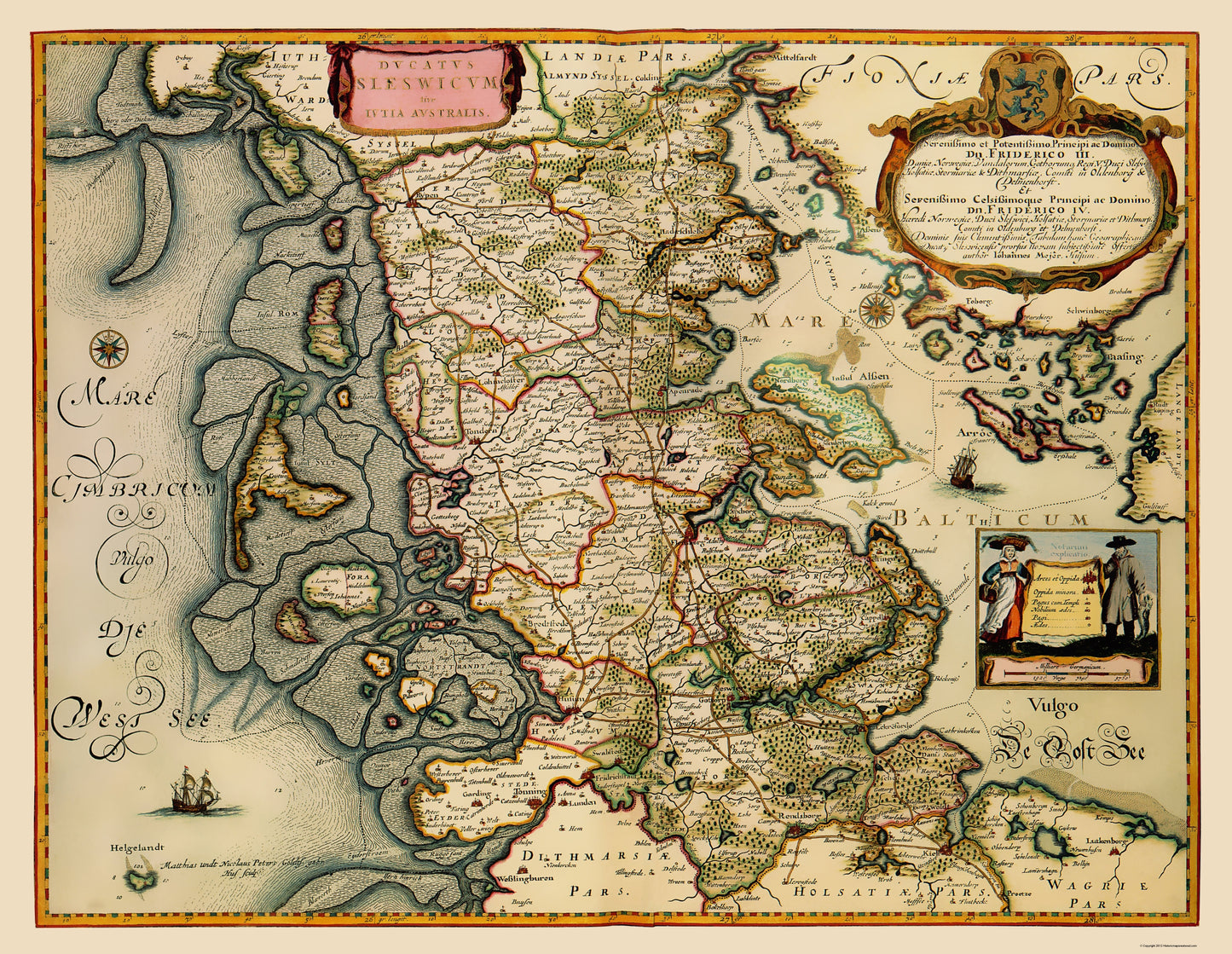 Historic Map - Nordfriesland District Germany - Blaeu 1662 - 23 x 29.71 - Vintage Wall Art