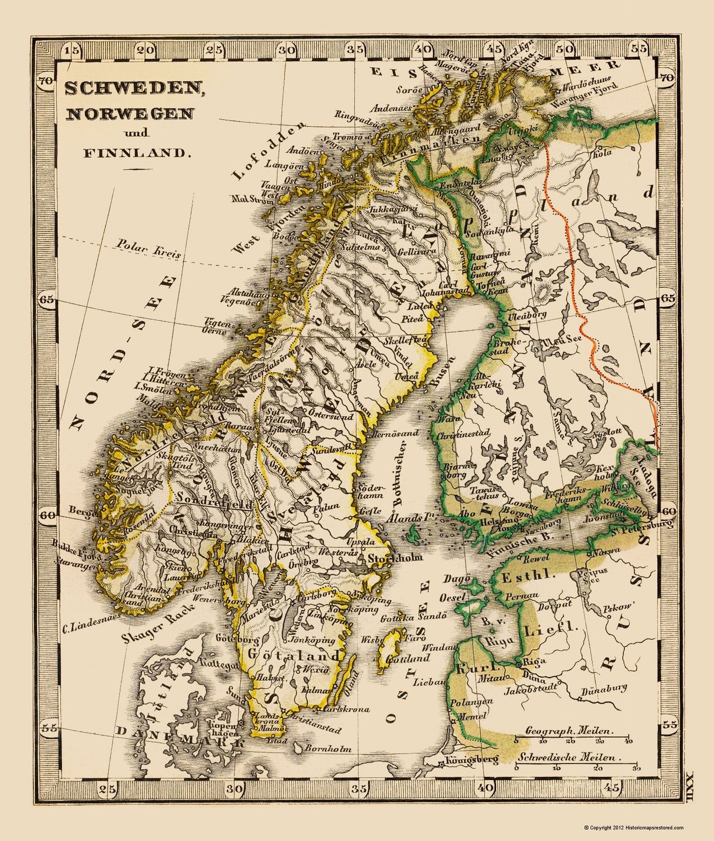 Historic Map - Norway Sweden Finland - Stieler 1852 - 23 x 27.07 - Vintage Wall Art