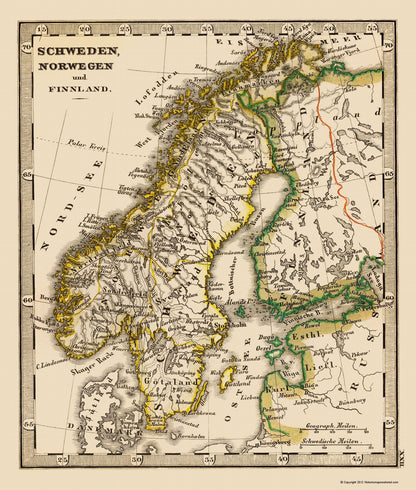 Historic Map - Norway Sweden Finland - Stieler 1852 - 23 x 27.07 - Vintage Wall Art