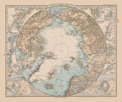 Historic Map - North Pole - Stieler 1885 - 27.57 x 23 - Vintage Wall Art