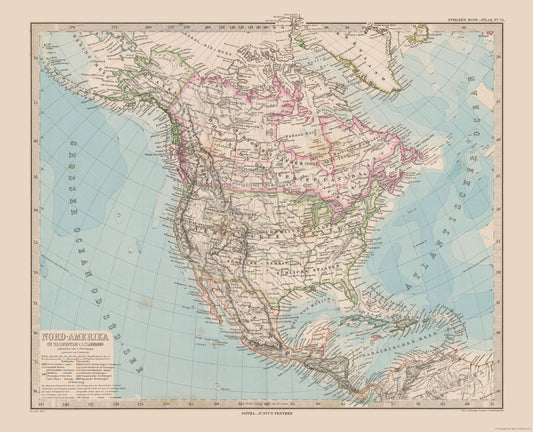 Historic Map - North America - Stieler 1885 - 28.40 x 23 - Vintage Wall Art