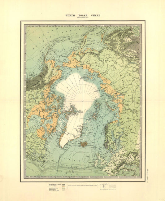 Historic Map - North Polar Chart - Johnston 1893 - 23 x 28.02 - Vintage Wall Art