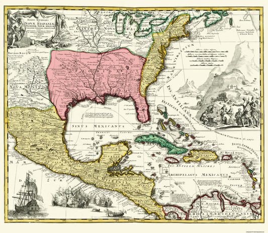 Historic Map - Central America New Spain Mexico - Homann 1732 - 26.38 x 23 - Vintage Wall Art