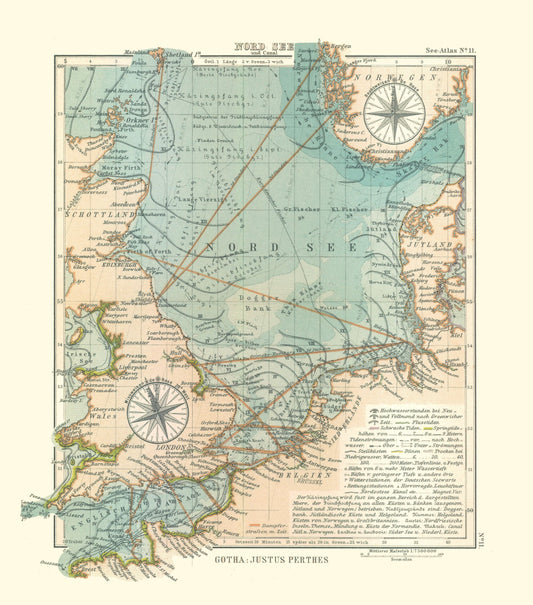 Historic Map - Europe North Sea - Perthes 1914 - 23 x 26.11 - Vintage Wall Art