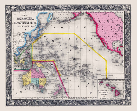 Historic Map - Oceania Island Groups - Mitchell 1860 - 23 x 28 - Vintage Wall Art