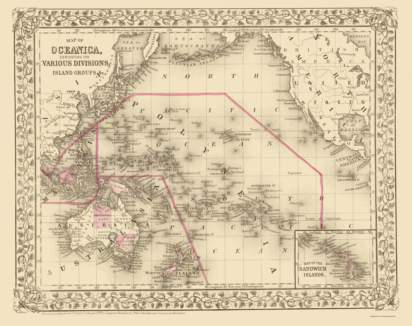 Historic Map - Oceania Island Groups - Mitchell 1879 - 23 x 29 - Vintage Wall Art