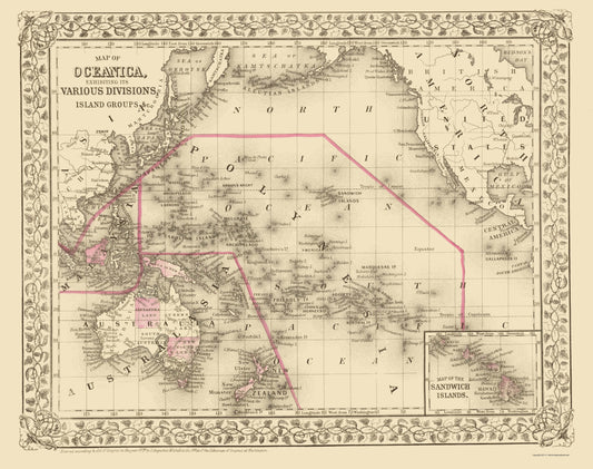 Historic Map - Oceania Island Groups - Mitchell 1879 - 23 x 29 - Vintage Wall Art