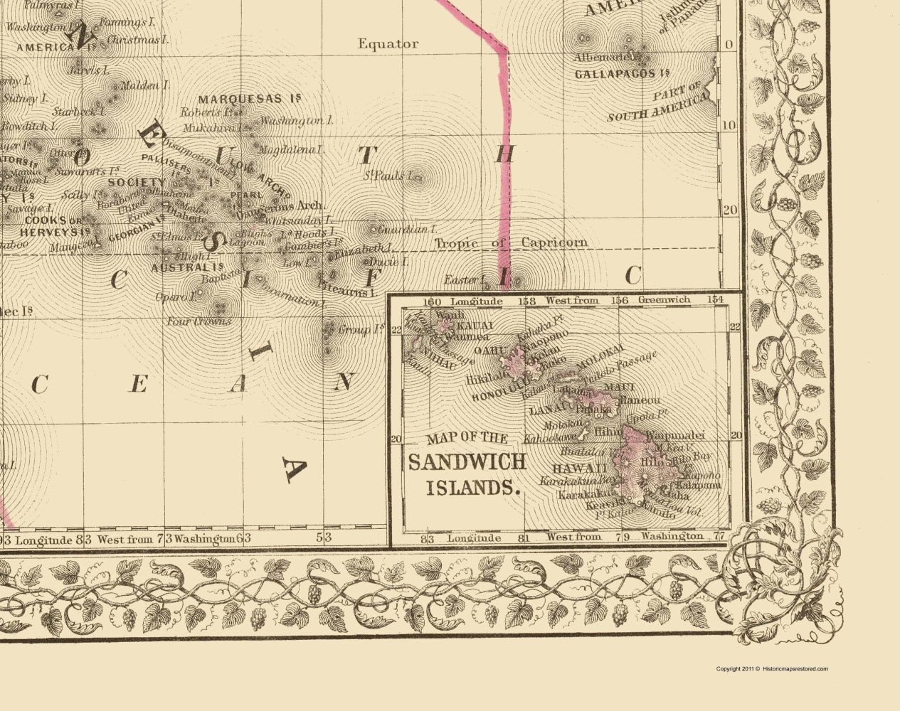 Historic Map - Oceania Island Groups - Mitchell 1879 - 23 x 29 - Vintage Wall Art