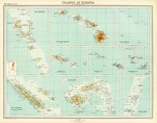 Historic Map - Oceania Islands - Bartholomew 1922 - 23 x 29.34 - Vintage Wall Art