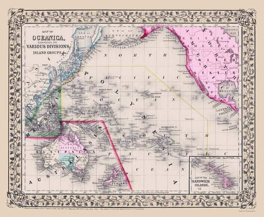 Historic Map - Oceania Island Groups - Mitchell 1867 - 23 x 27 - Vintage Wall Art