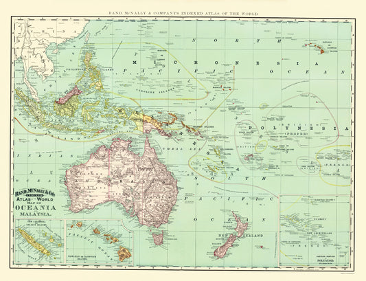 Historic Map - Oceania Malaysia - Rand McNally 1892 - 23 x 29.98 - Vintage Wall Art