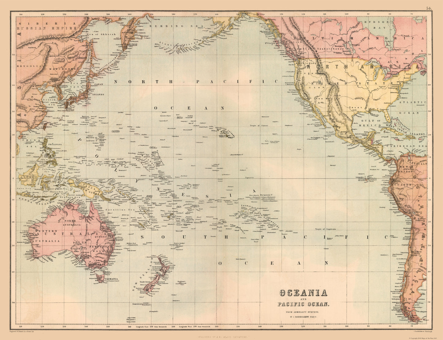 Historic Map - Oceania - Black 1867 - 29.96 x 23 - Vintage Wall Art