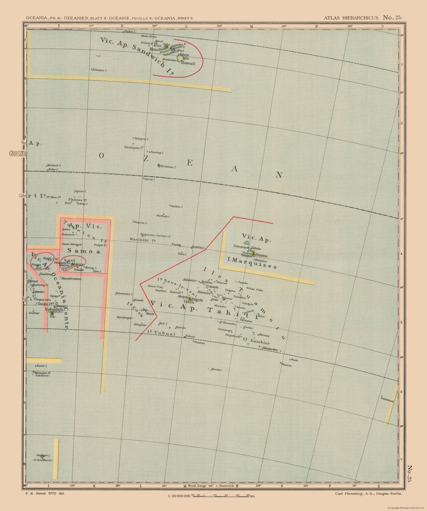 Historic Map - Oceania Samoa Tahiti - Streit 1913 - 23 x 27.56 - Vintage Wall Art