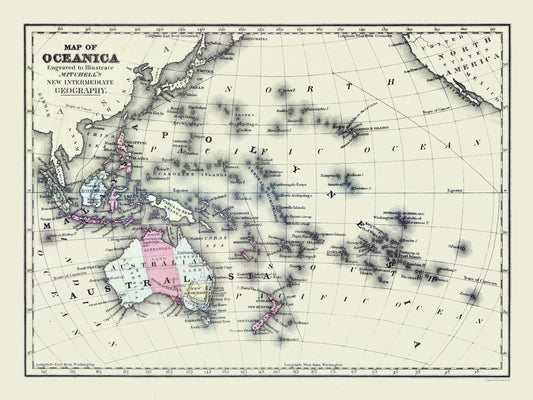 Historic Map - Oceania - Mitchell 1877 - 30.62 x 23 - Vintage Wall Art