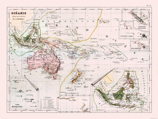 Historic Map - Oceania - Cortambert 1880 - 30.47 x 23 - Vintage Wall Art