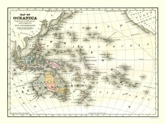 Historic Map - Oceania - Mitchell 1869 - 30.68 x 23 - Vintage Wall Art