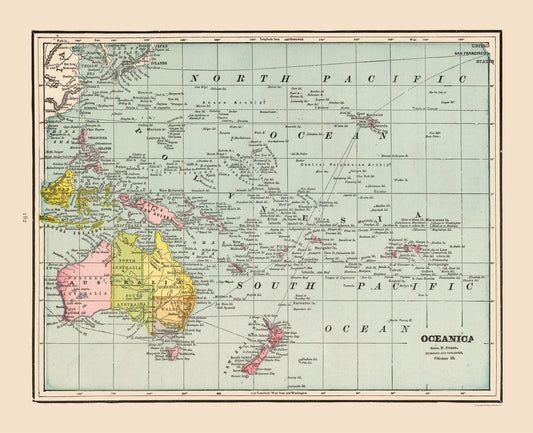 Historic Map - Oceania - Cram 1892 - 28.34 x 23 - Vintage Wall Art