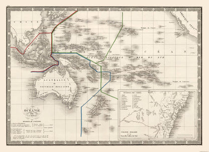 Historic Map - Oceania - Monin 1839 - 31.70 x 23 - Vintage Wall Art