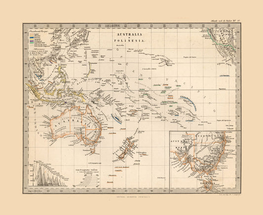 Historic Map - Oceania - Perthes 1870 - 28.16 x 23 - Vintage Wall Art