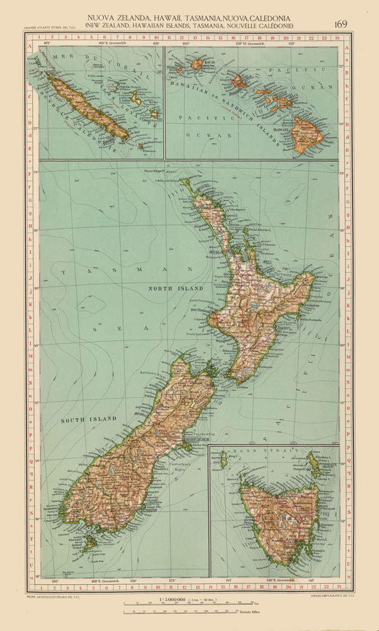 Historic Map - Hawaii New Zealand New Caledonia Tasmania - Santini 1794 - 23 x 38.30 - Vintage Wall Art