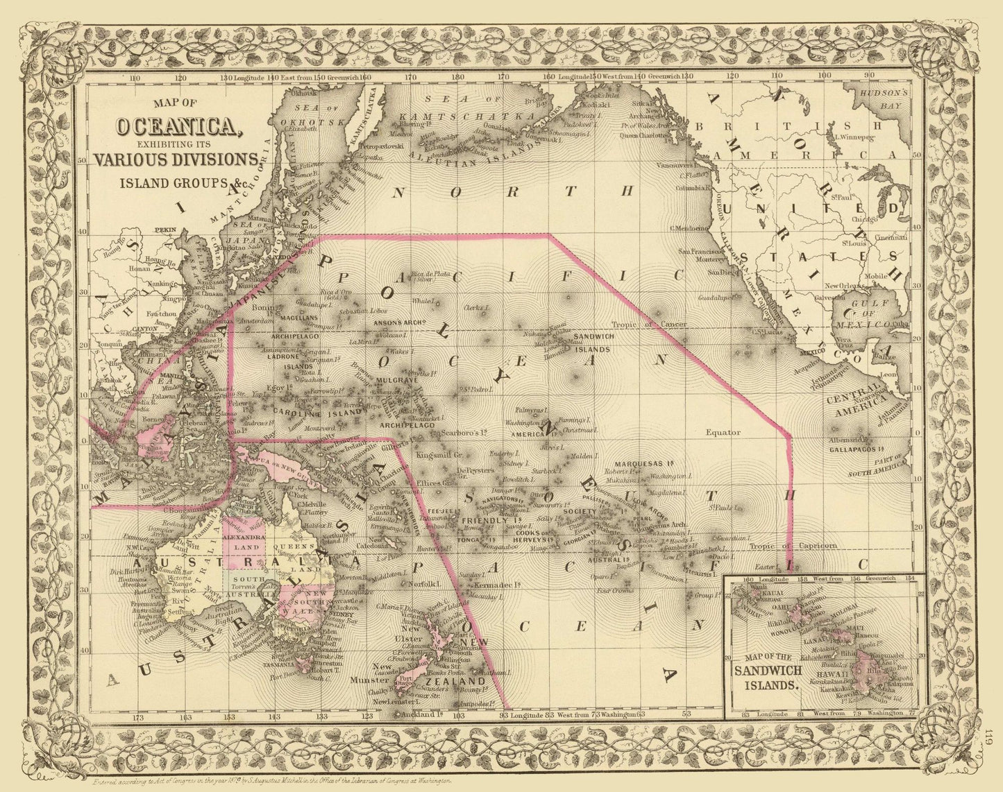 Historic Map - Oceania Island Groups - Mitchell 1879 - 29.11 x 23 - Vintage Wall Art