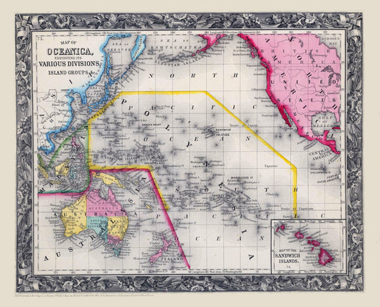 Historic Map - Oceania Islands - Mitchell 1860 - 28.44 x 23 - Vintage Wall Art