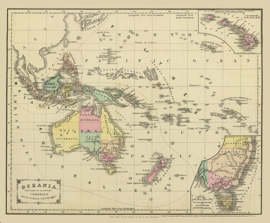 Historic Map - Oceania - Cornell 1856 - 27.89 x 23 - Vintage Wall Art
