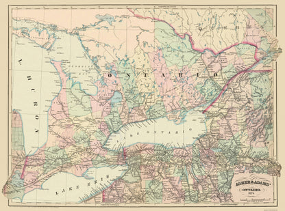 Historic Map - Ontario Canada - Asher 1874 - 31 x 23 - Vintage Wall Art